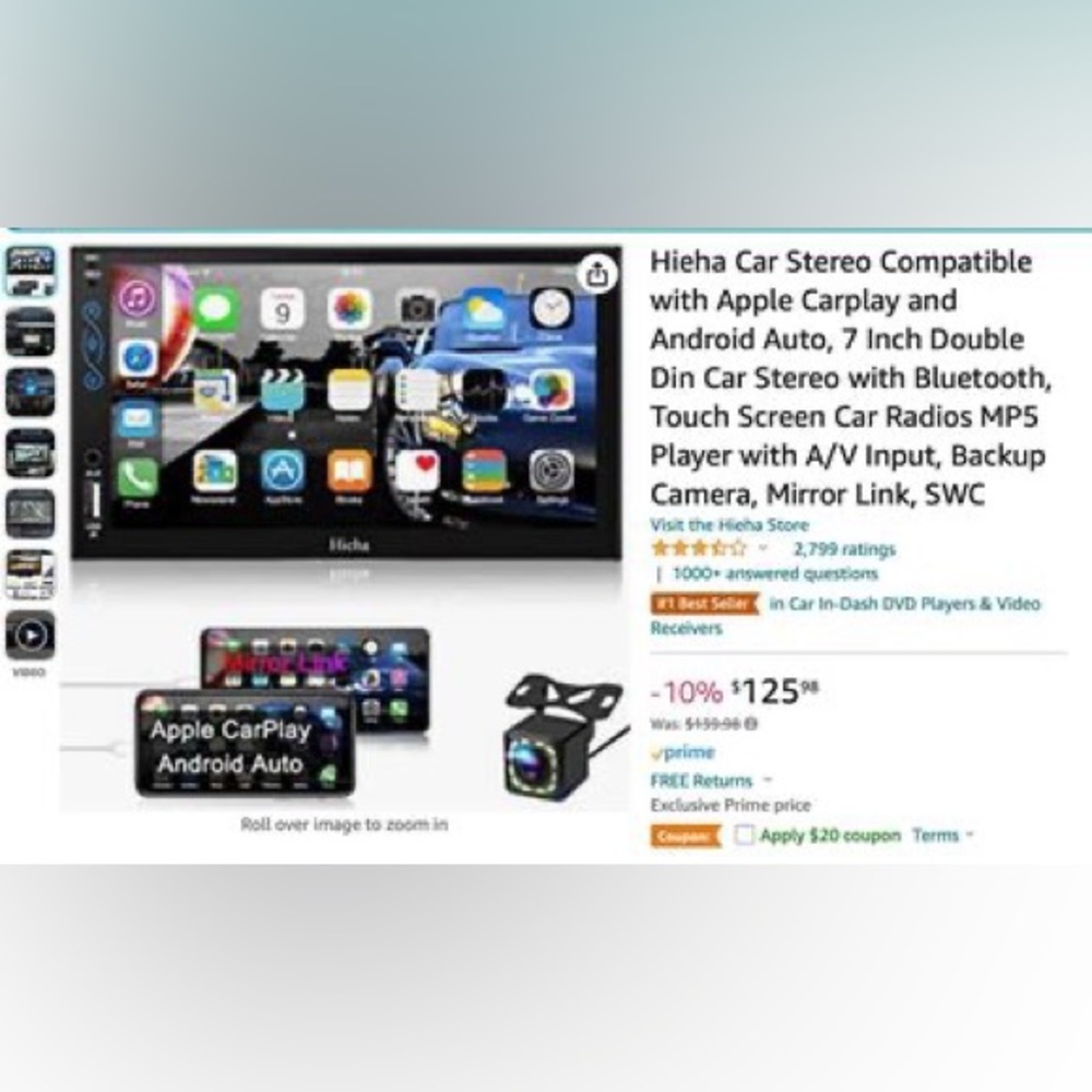 Hieha car stereo compatible with Android Auto and Apple Carplay, 7” display